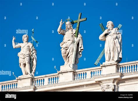 The Statues Of The Saints On Top Of The Roof Of St Peters Basilica