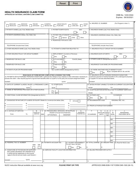 Free Printable Cms 1500 Claim Form Printable Form 2024