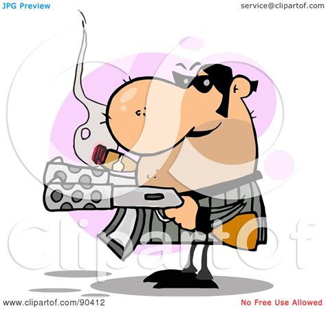 royalty free rf clipart illustration of a tough gangster holding two machine guns and smoking