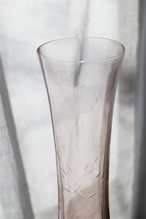 Vintage Pink Depression Glass Vase W Etched Flowers Art Deco Bartlett Collins