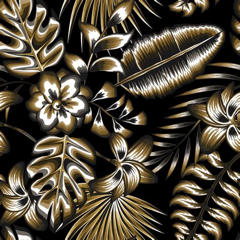 Gold Luxury Monochromatic Tropical Floral Seamless Pattern With Plants
