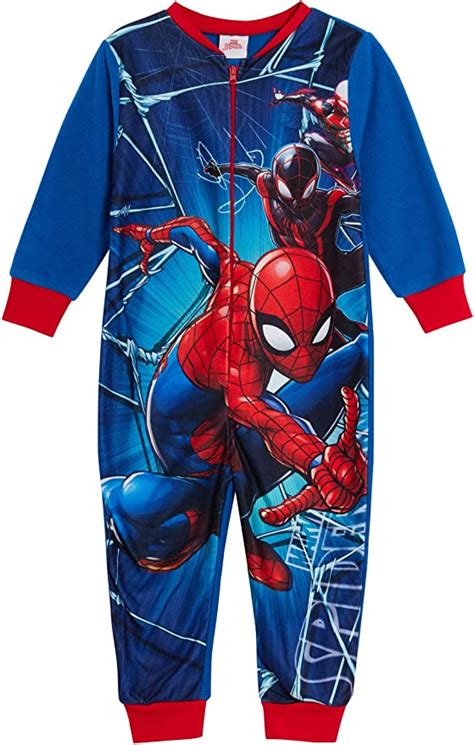 Marvel Spiderman Jungen Fleece Einteiler All In One Pyjama Kinder