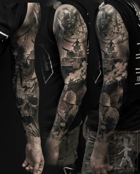 Badass Tattoo By Neon Judas Military Sleeve Tattoo Tattoo Sleeve