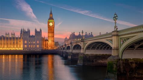 Big Ben And River Thames At Sunset Westminster Bridge And Palace
