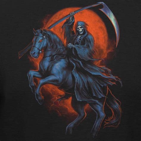 Grim Reaper Riding Rearing Horse With Blood Moon T Shirt