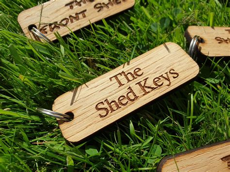 Key Ring Tag Label Wooden Oak Engraved T Keychain Fob Etsy