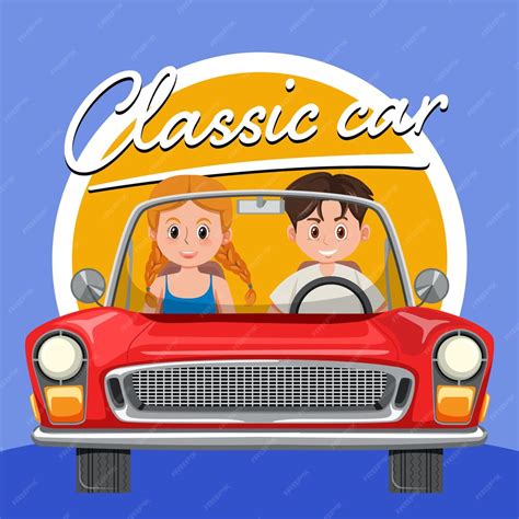 Premium Vector Couple In Classic Car In Cartoon Style