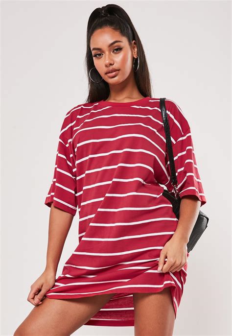 Red Stripe Short Sleeve T Shirt Dress | Missguided