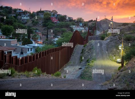 Nogales Arizona The Us Mexico Border Fence Separates Nogales Stock