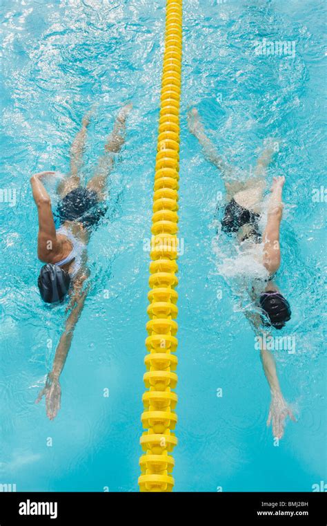 Women Swimming Laps In Pool Stock Photo Alamy