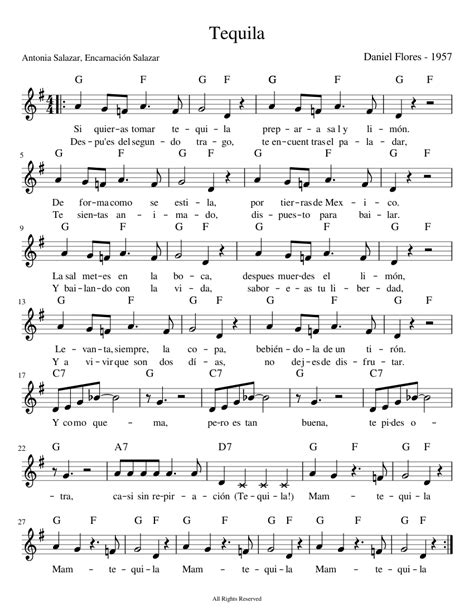 Tequila Sheet Music For Vocals Solo