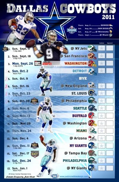 Dallas Cowboys Schedule 2021 2022 Dallas Cowboys Printable Schedule