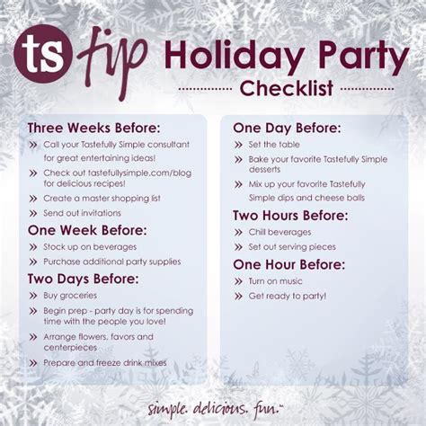 Holiday Party Checklist Tastefully Simple With Images Tastefully
