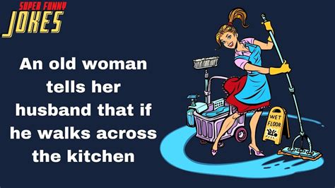Funny Joke Wife Mops The Kitchen Floor