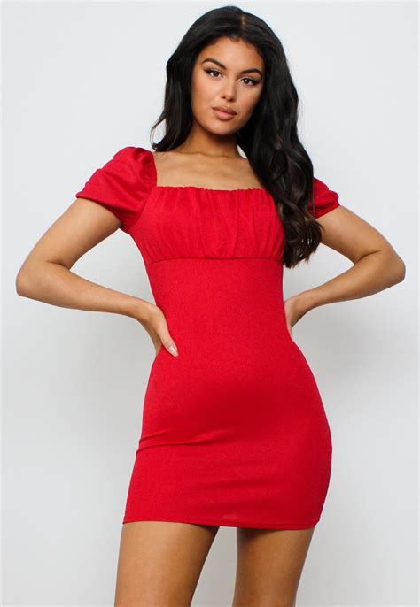 Red Ruched Bust Milkmaid Mini Dress Missguided