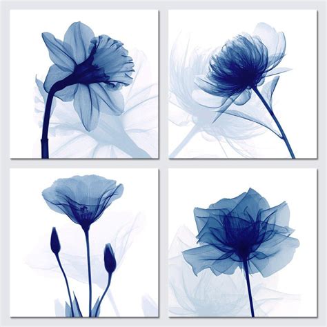 Pyradecor Blue Flickering Flower Modern Abstract Paintings Canvas Wall