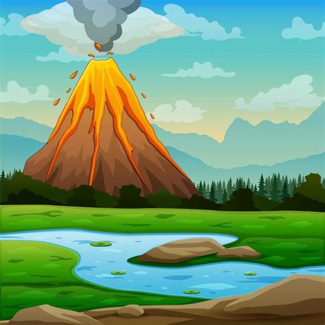 Nature Landscape With A Volcano Eruption Illustration 6951626 Vector