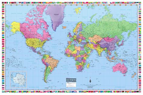 World Map Poster 36x24 Rolled Laminated 2018