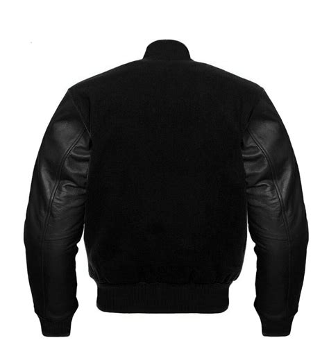Mens Complete Black Wool Real Leather Varsity Jacket Dress Club