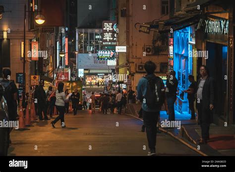 People talking on the street. Lan Kwai Fong a very popular nightlife