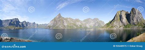 Panoramic Summer View Of Lofoten Islands Near Moskenes Norway Stock