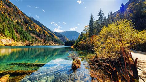 Fondos De Pantalla 1366x768 Jiuzhaigou China Parque Lago Montañas Otoño