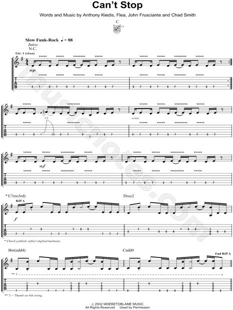 Red Hot Chili Peppers Cant Stop Guitar Tab In E Minor Download