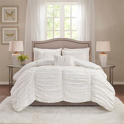 Madison Park Delancey 4 Piece Comforter Set In White Bed Bath And Beyond