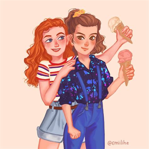 Download Cute Stranger Things Couple With Ice Cream Wallpaper