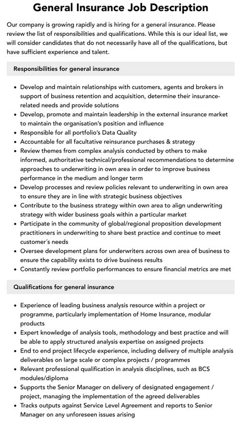 General Insurance Job Description | Velvet Jobs