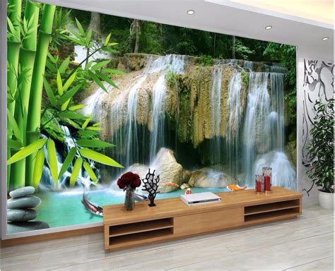 Mural De Foto Personalizado Papel Pintado 3d Cascada De Bambú Paisaje