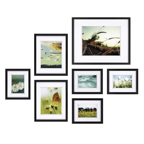 7 Piece Black Airfloat Build A Gallery Wall Photo Frame Set with Decorative Art Prints & Hanging ...
