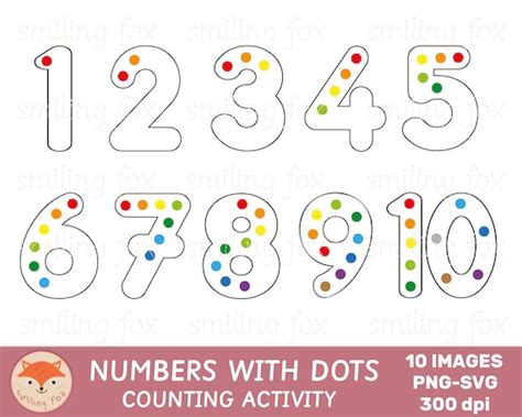 Numbers With Counting Dots Clip Art Numerals Clipart Math Etsy