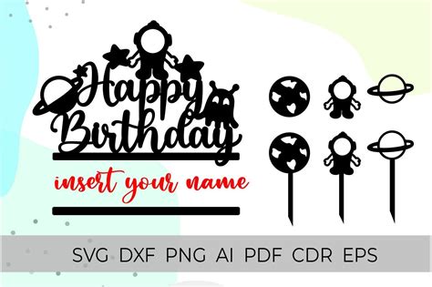 Space Happy Birthday Cake Topper Svg Graphic By Dianalovesdesign