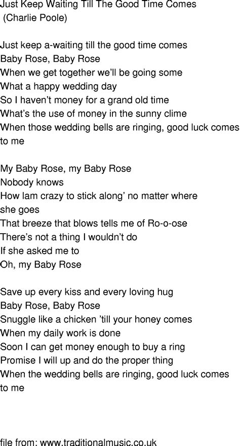 Old-Time Song Lyrics - Just Keep Waiting Till The Good Time Comes