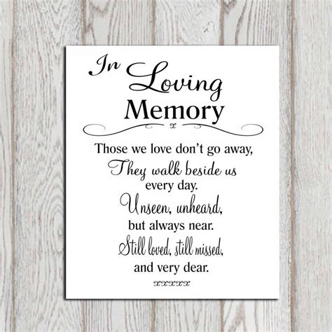 Wedding Memorial Table In Loving Memory Printable Memorial Sign