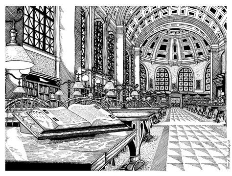 Boston Public Library Bates Hall Drawing By Conor Plunkett Pixels