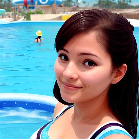 Realistic Photo Of Sexy Asian American Girl Using Ai At Water World