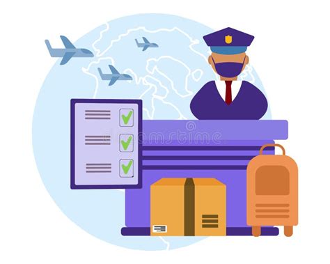 Illustration Customs Customs Officer And Baggage Check And Clearance