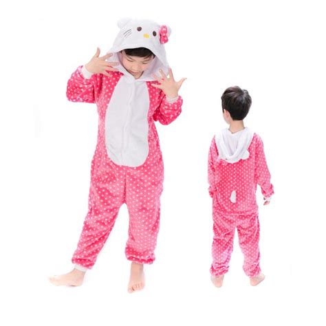 Animal Kigurumi Pink Hello Kitty Cat Onesie Pajamas For Kids Cat