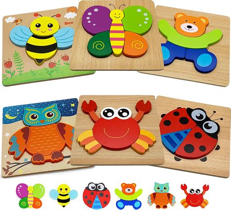 Wooden Jigsaw Animal Puzzles For Toddlers Pack Of 6 Early