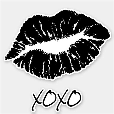 Modern Cute Black Lips Kiss Xoxo Typography Sticker In