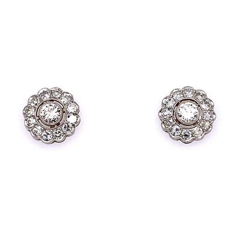 Platinum Art Deco Stud Diamond Cluster Earrings Tcw Platinum