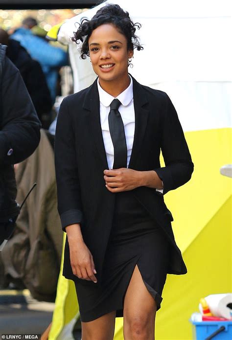 Tessa Thompson Reveals Trademark Black Tie And Suit While Shooting Men