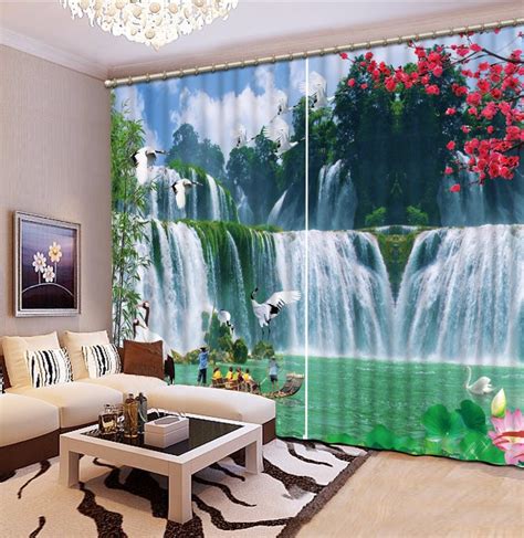 Custom 3d Window Curtains Beautiful Flower Waterfall Curtains For
