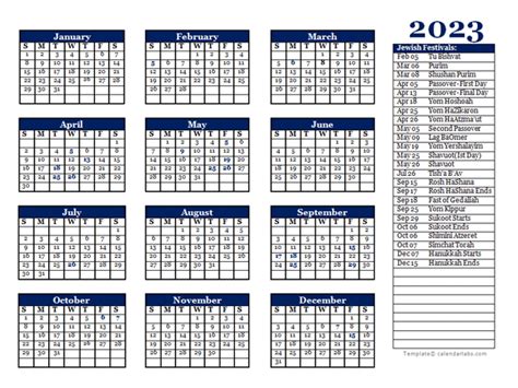 2023 Jewish Festivals Calendar Template Free Printable Templates