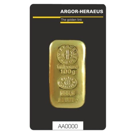 100g 9999 Gold Bar Argor Heraeus Casted In Assay European Mint