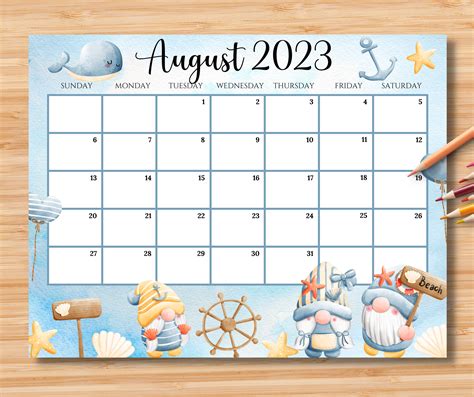 Editable August 2023 Calendar Joyful Summer With Cute Etsy Finland