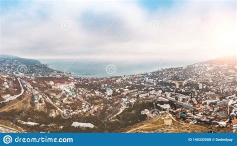 Panorama Of Yalta From Ai Petri Mountain City View Houses Crimea