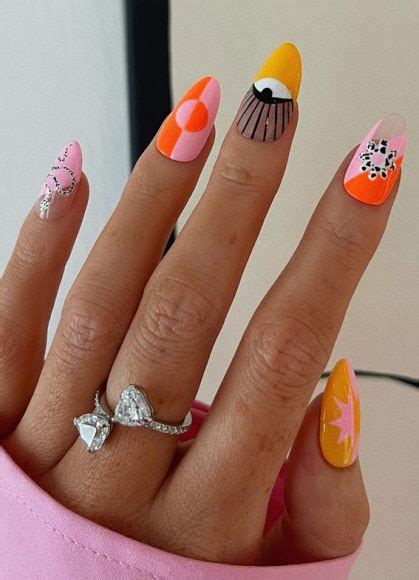 42 Cute Summer Nails For 2022 For Every Style Pink And Orange Funky Nail Art Design